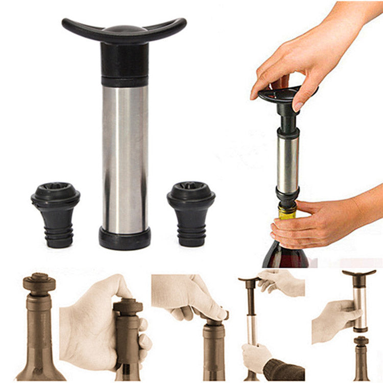 BOMBA DE VÁCUO MANUAL + 2 ROLHAS PARA GARRAFAS DE VINHO