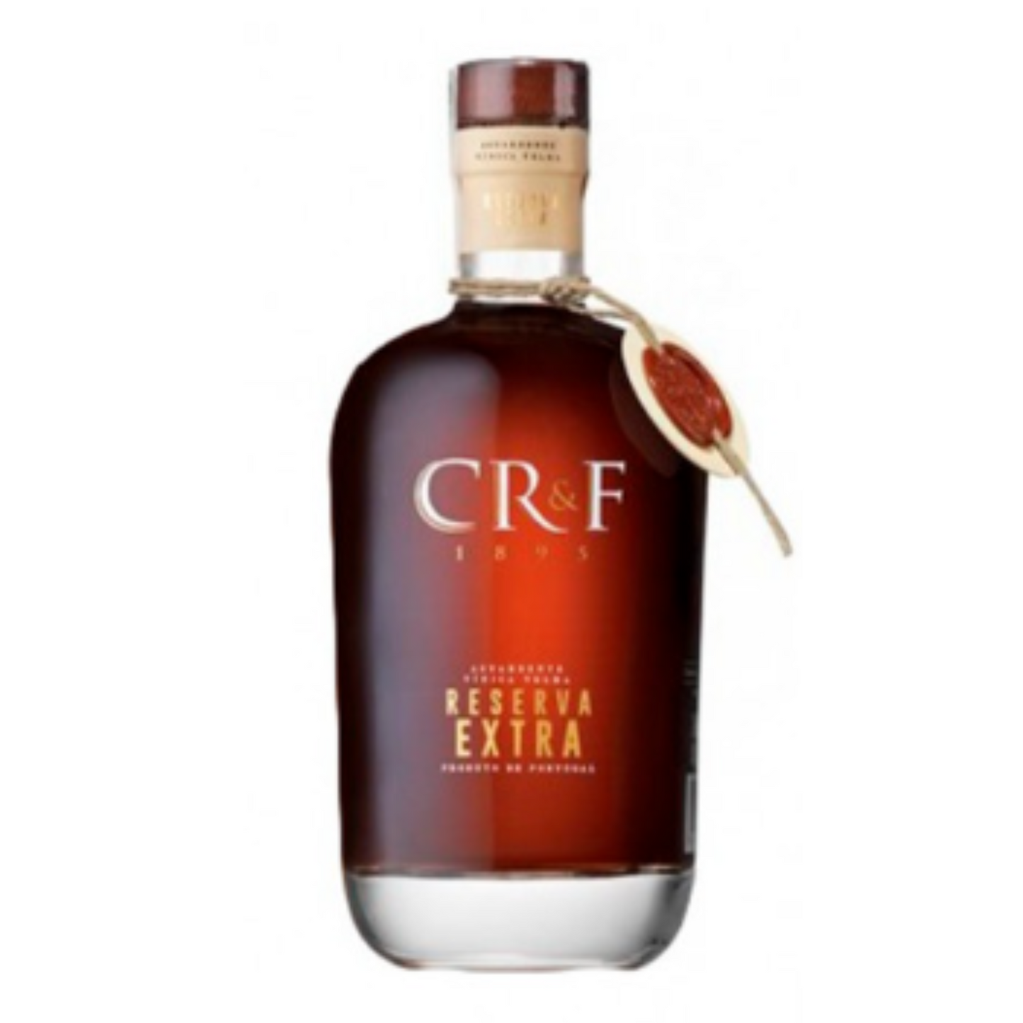 AGUARDENTE CR&F RESERVA EXTRA 0.70 bottle showcasing its unique design and rich color.