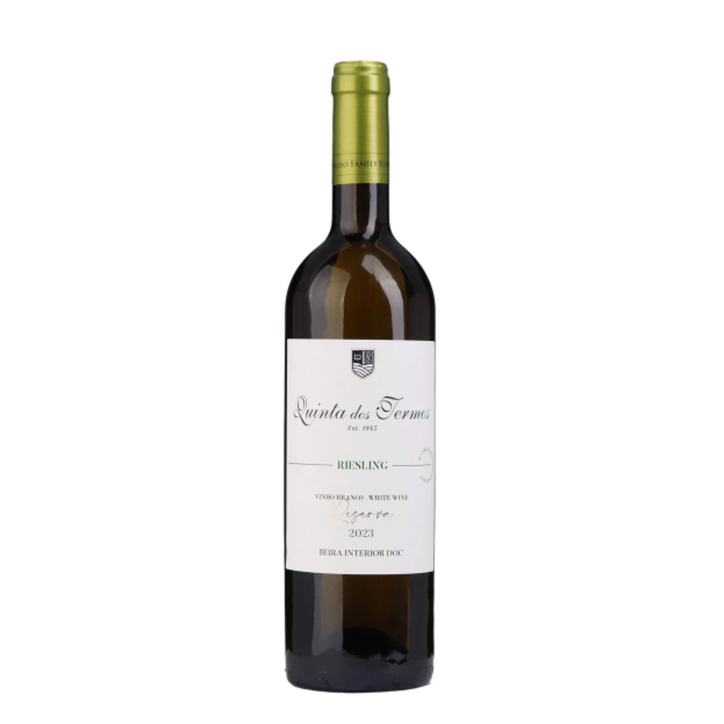 Quinta dos Termos Branco Riesling 2021, DOC Beira Interior, fresco e aromático, ideal para peixes e carnes brancas.