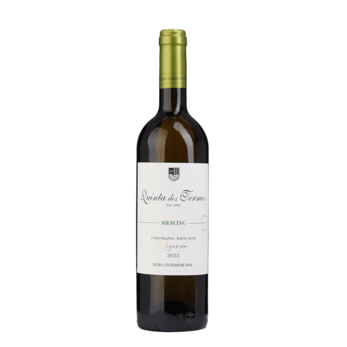 Quinta dos Termos Branco Riesling 2021, DOC Beira Interior, fresco e aromático, ideal para peixes e carnes brancas.