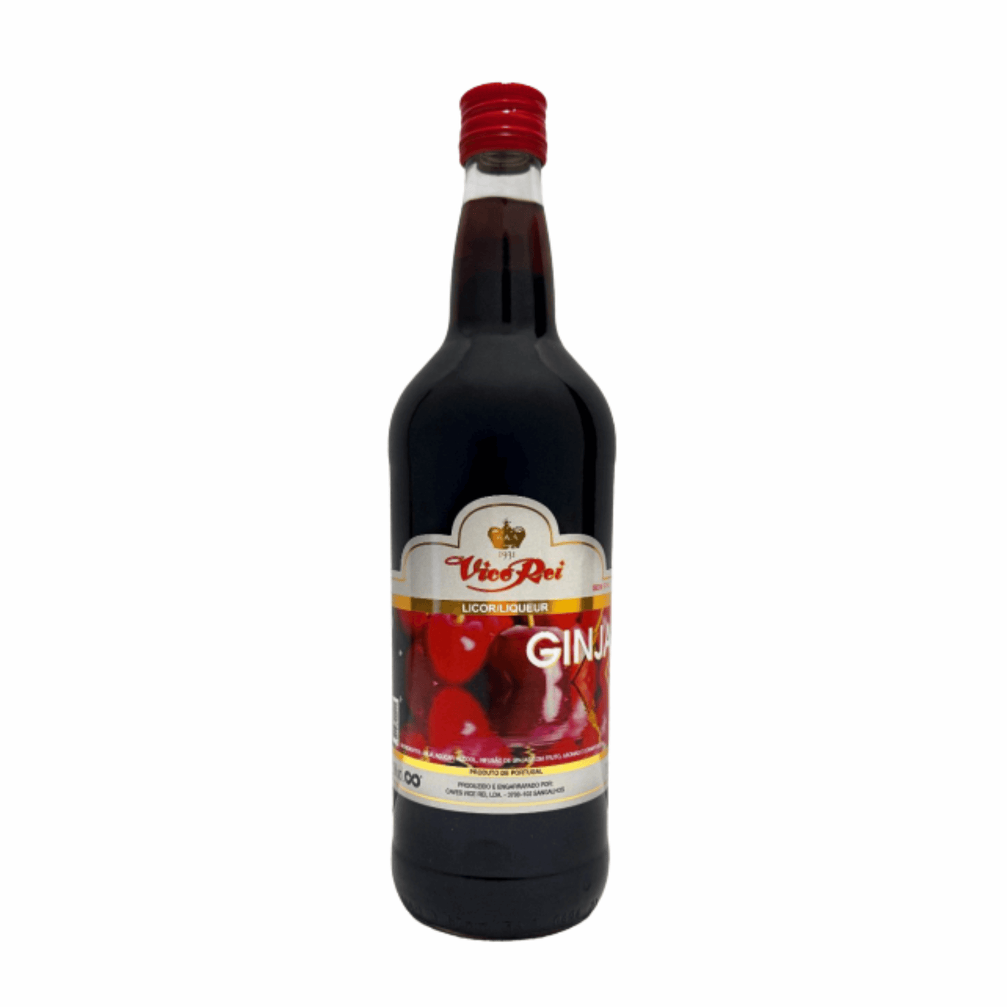 Bottle of LICOR DE GINJA VICE REI 1LT, a traditional Portuguese cherry liqueur with a ruby color.