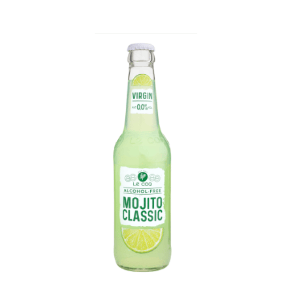 LeCoq Cocktail Virgin MOJITO Classic 0.33L 0% em garrafa verde com rótulo claro e limão