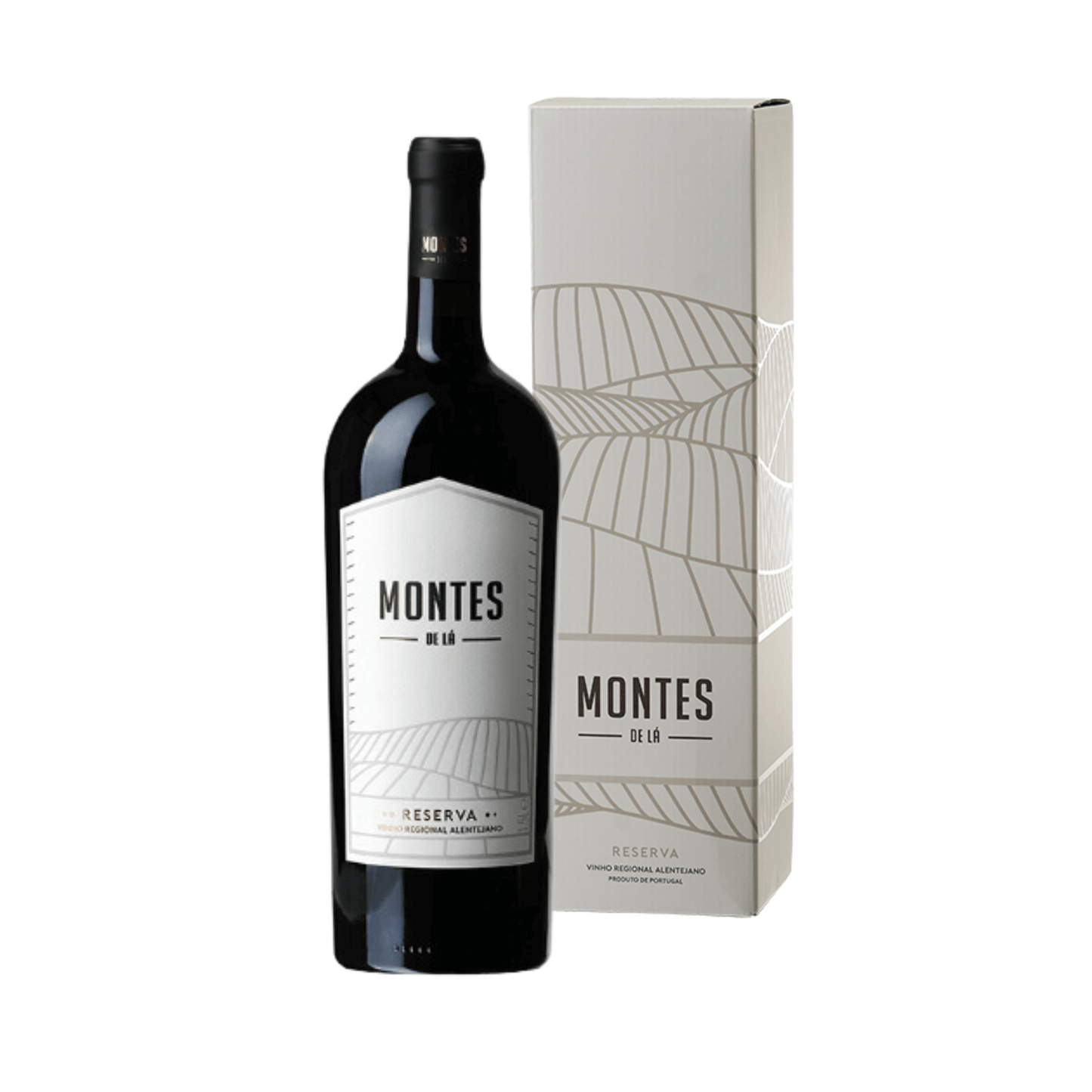 MONTES DE LÁ VINHO TINTO RESERVA ALENTEJO 2019 1,5LT MAGNUM bottle and box.