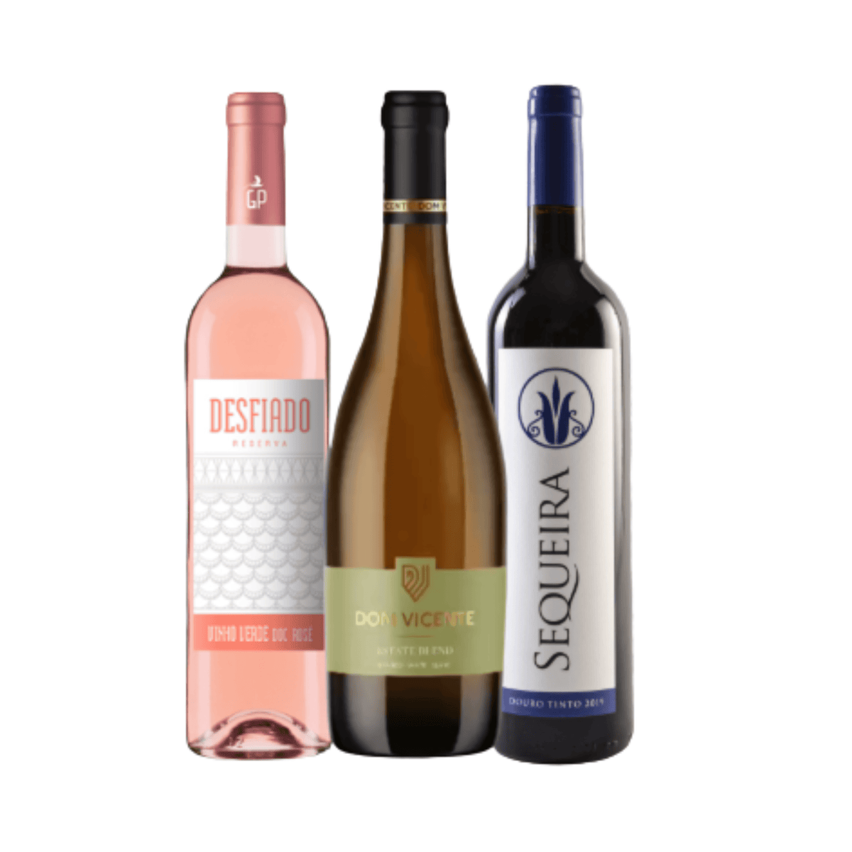 Pack Essência - 3 Garrafas de Vinho com Desfiado Reserva Rosé, Dom Vicente Estate Blend Branco e Sequeira Tinto.