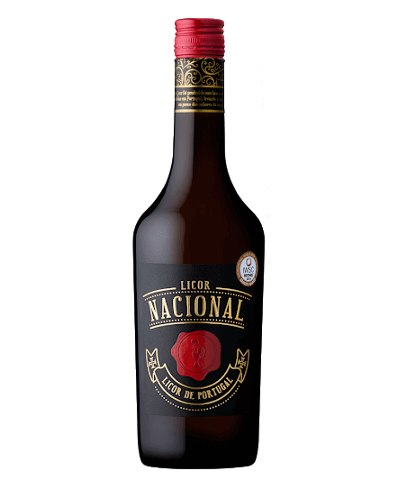 LICOR NACIONAL - 700ML, licor de Portugal, garrafa de licor com tampa vermelha e rótulo elegante.
