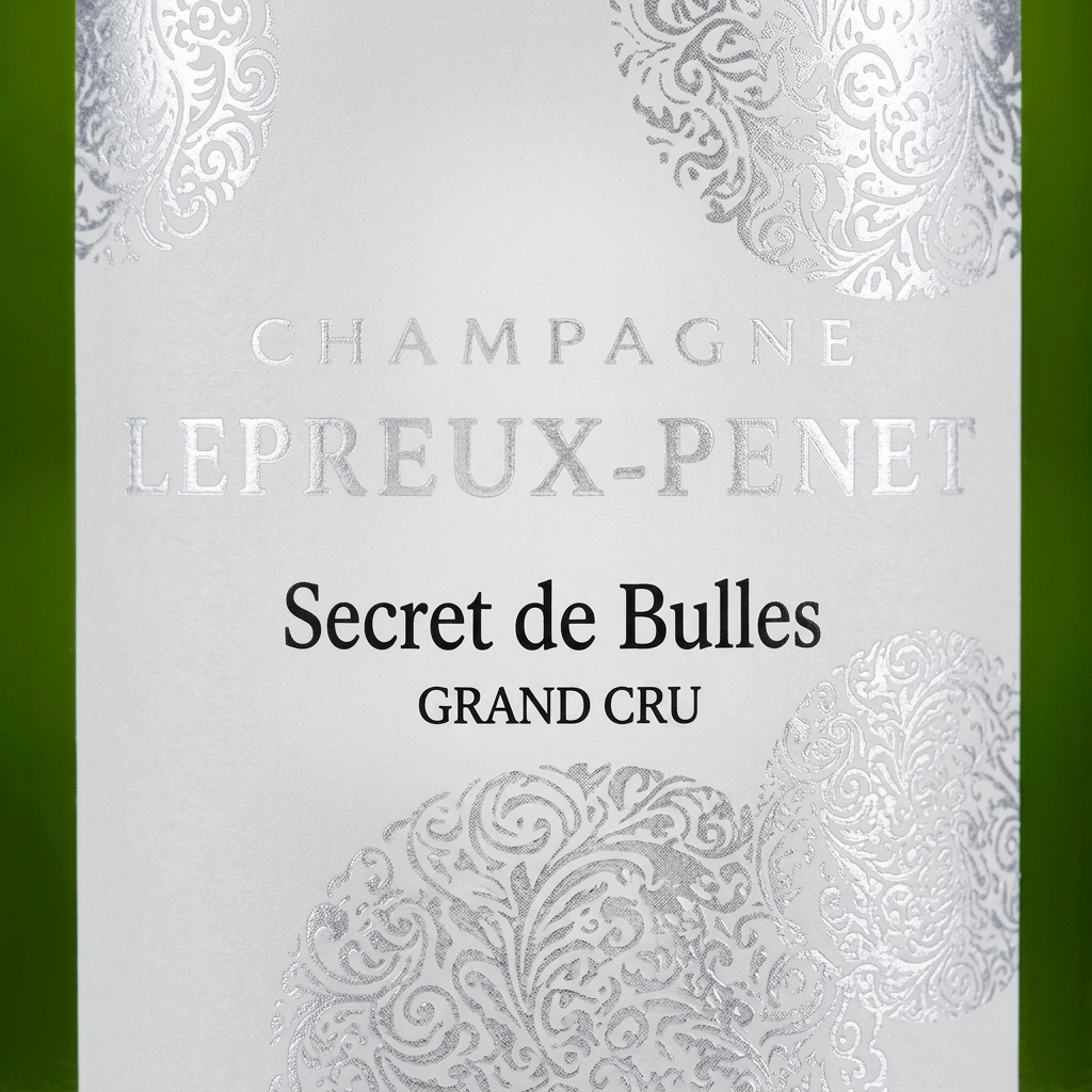 Pormenor aproximado do rótulo Lepreux-Penet Secret de Bulles