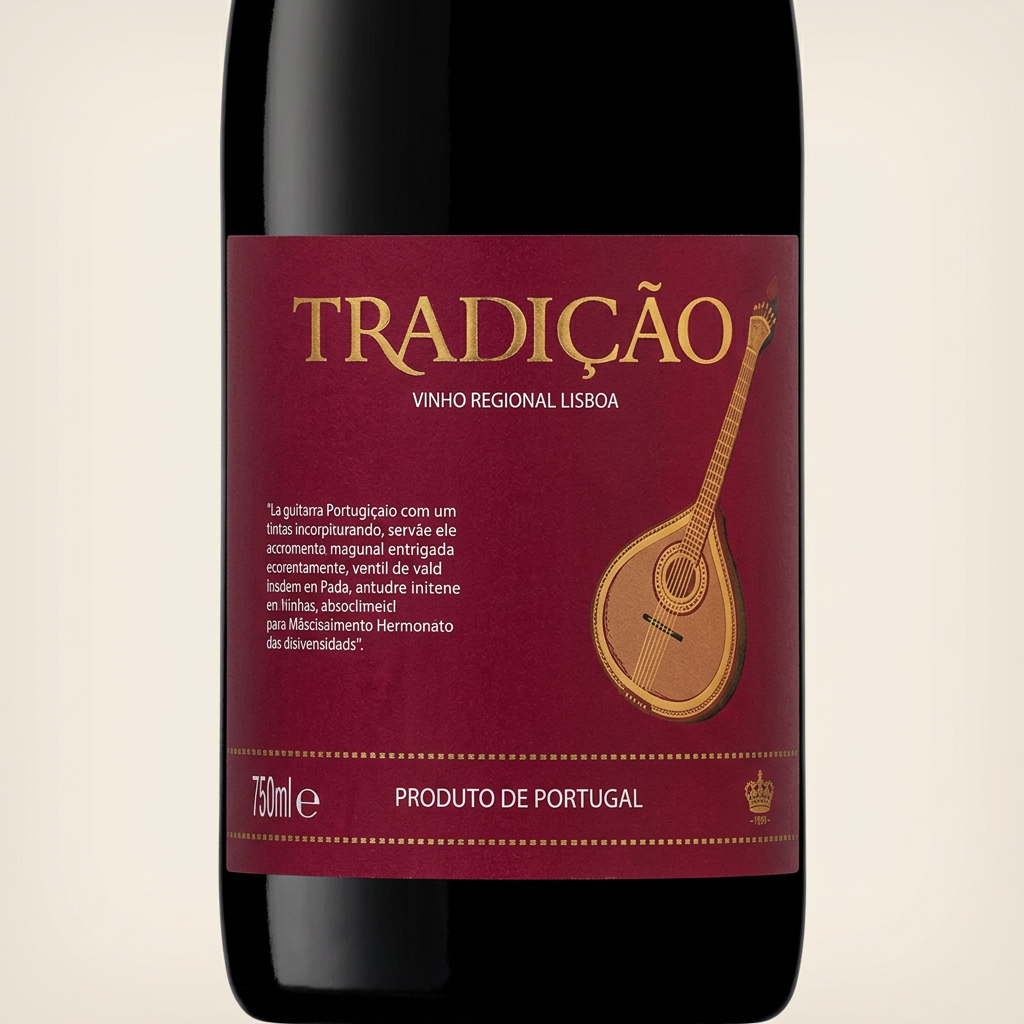 Pormenor do rótulo atualizado Tradição Guitarra Tinto