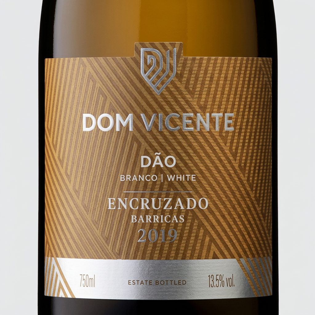 Pormenor do rótulo Dom Vicente Encruzado Barricas