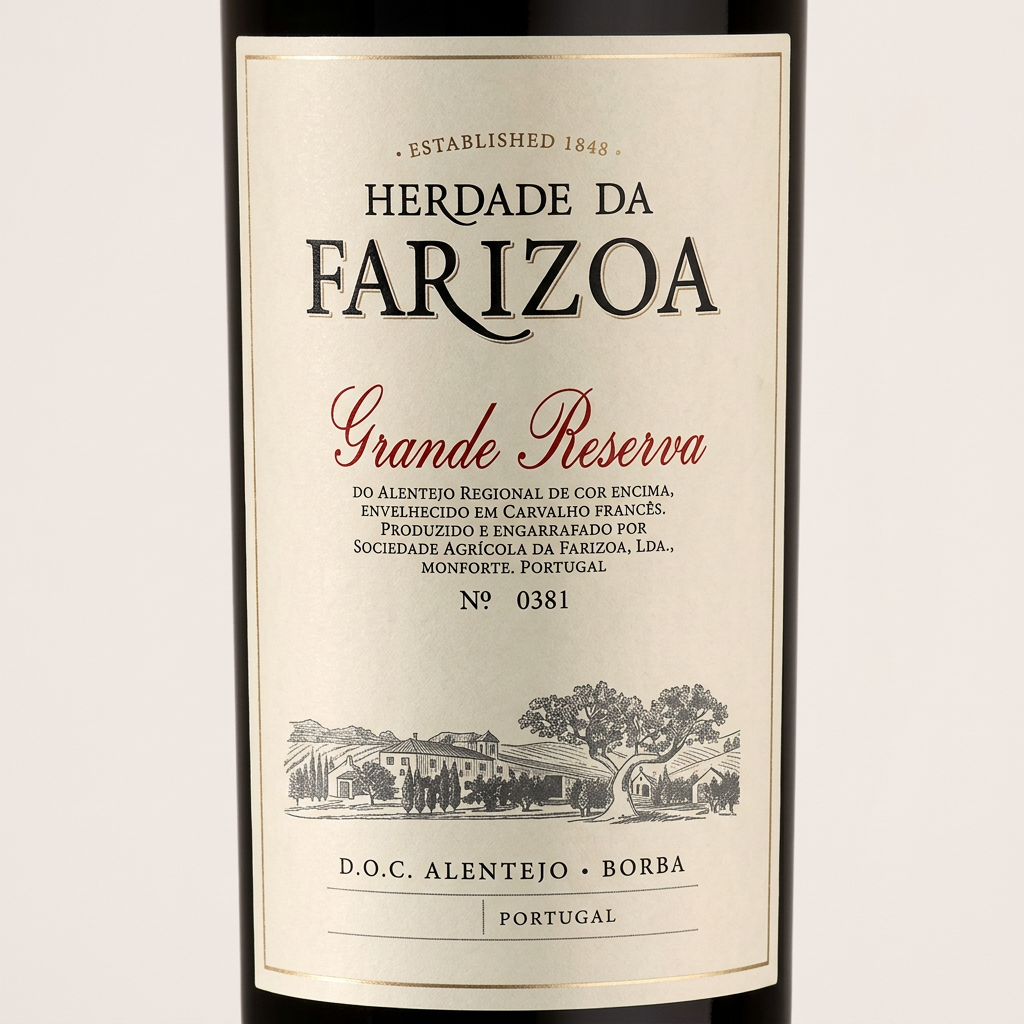Pormenor do rótulo Herdade da Farizoa Grande Reserva Tinto