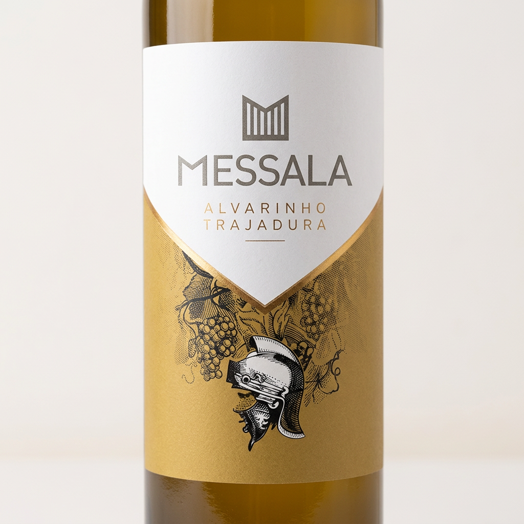 Pormenor do rótulo Messala Alvarinho Trajadura