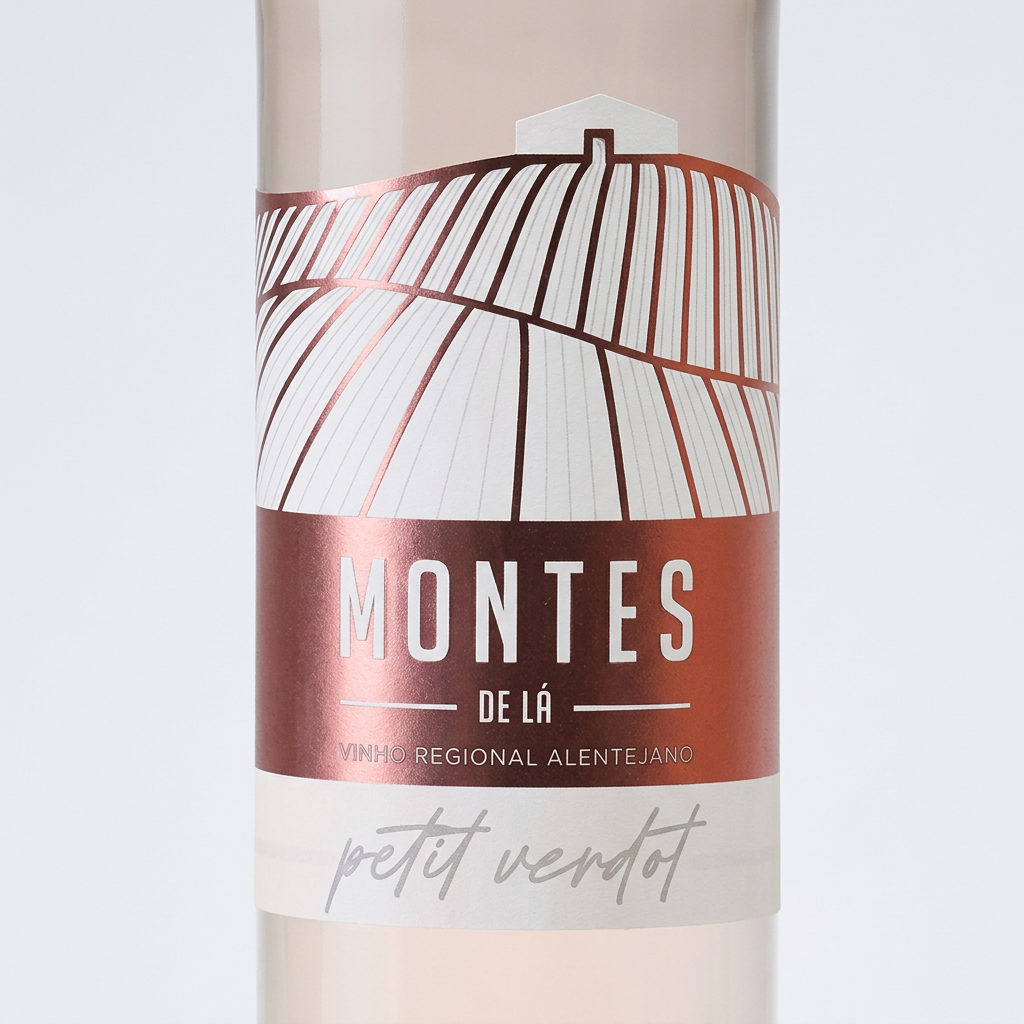 Pormenor do rótulo Montes de Lá Rosé Petit Verdot