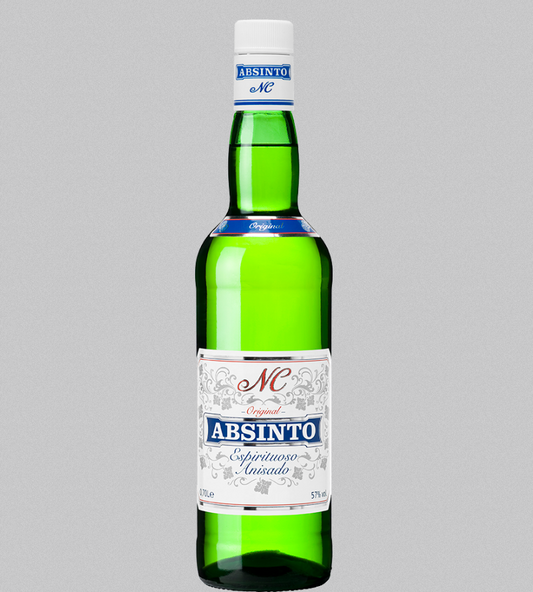Garrafa de ABSINTO N.C. 0.70L, bebida espirituosa de Portugal, com rótulo branco e verde.