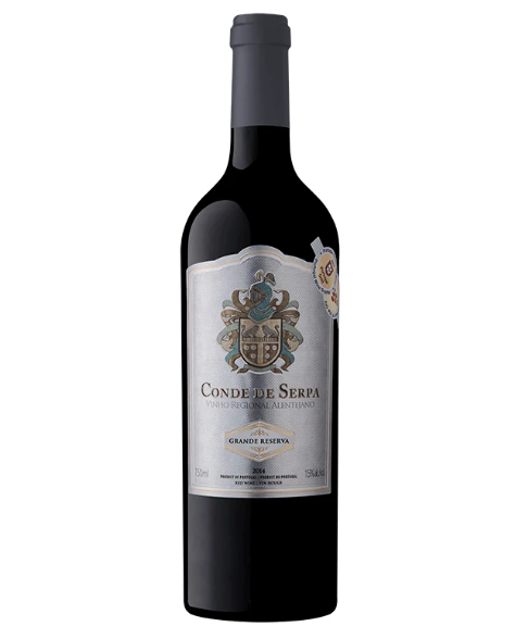 CONDE DE SERPA BRANCO GRANDE RESERVA 2020 0.70 garrafa de vinho de Portugal, com rótulo elegante e detalhado.