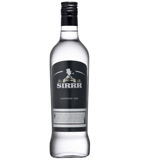 GIN SIRRR LONDON DRY 0.70L 37.5º - Garrafa de gin com rótulo preto e detalhes em prata