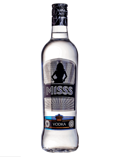 VODKA MISSS SILVER 0.70L embalagem com rótulo prateado e logotipo Misss vodka.