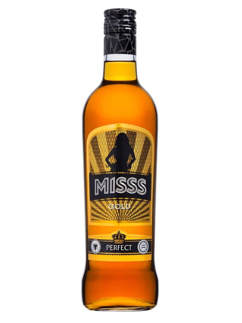 VODKA MISSS GOLD 0.70L em embalagem elegante com rótulo destacado e fundo dourado.