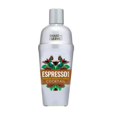 COCKTAIL SHAKE N SERVE ESPRESSO MARTINI 0.70 em embalagem premium com ilustrações de beija-flores.