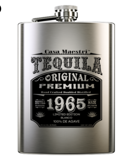 Casa Maestri Flask Spirits Tequila 0.2 frasco em aço inoxidável para bebidas artesanais.