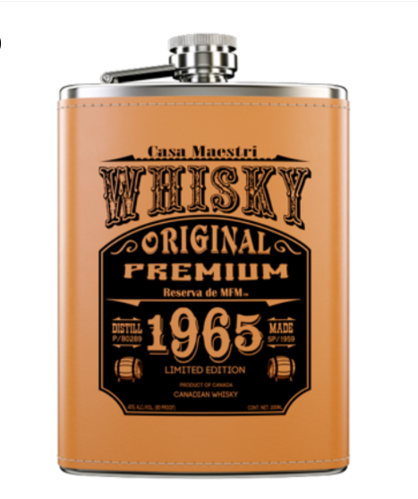 Casa Maestri Flask Spirits Whisky 0.2 frasco em couro com design original e exclusivo.