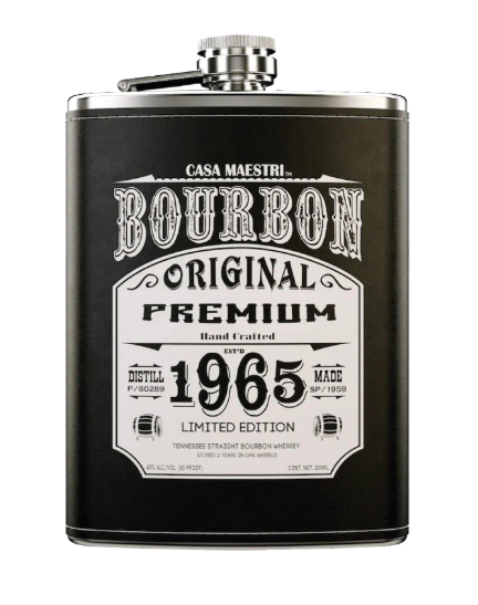 Casa Maestri Flask Spirits Bourbon 0.20 com design original e edição limitada, perfeito para amantes de bourbon.