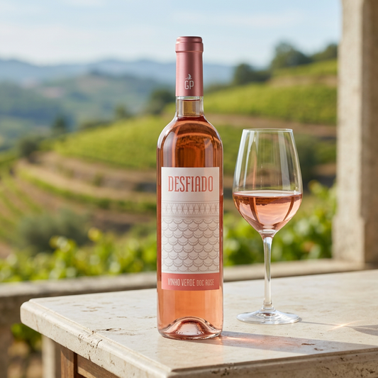 Desfiado Vinho Verde Rosé em ambiente comercial