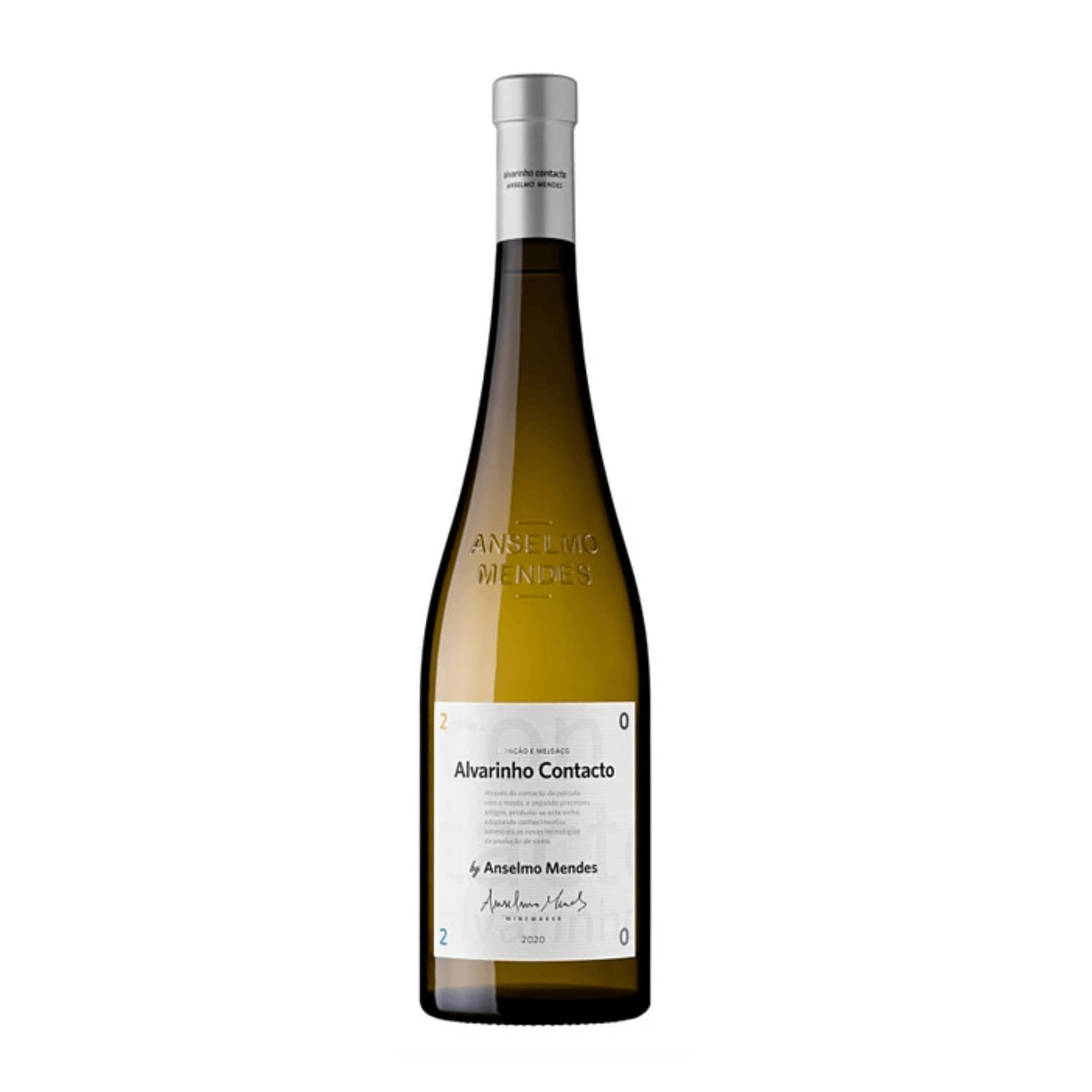 Anselmo Mendes Alvarinho Contacto 2021 bottle, fresh white wine from Portugal, fruity and floral notes.