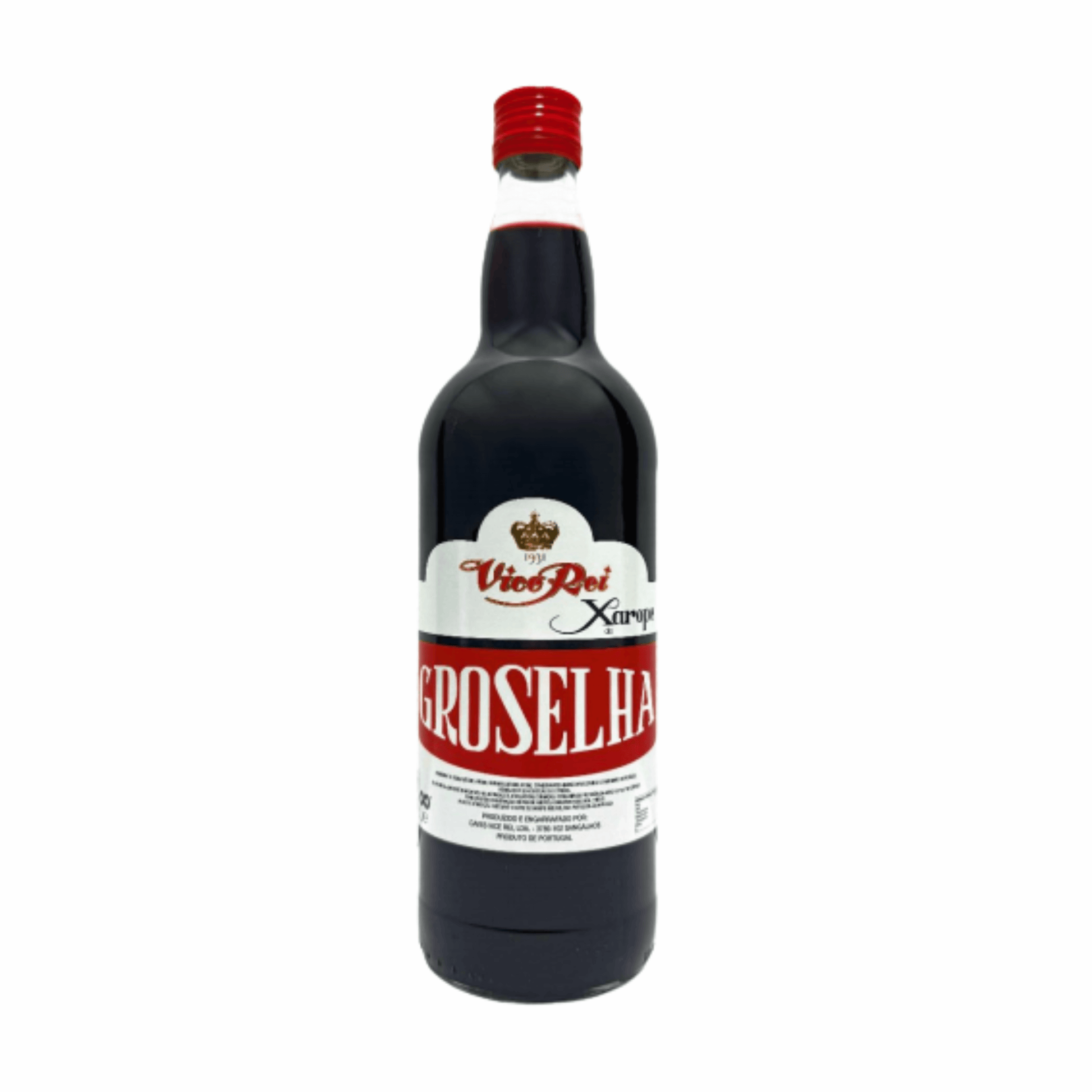 Groselha Vice Rei syrup bottle 1L showcasing deep red color and traditional label.