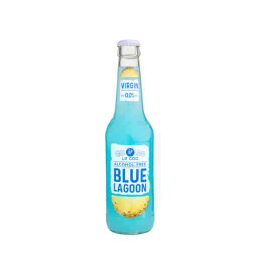 LeCoq Cocktail BLUE LAGOON Virgin 0.33L 0% em garrafa com líquido azul vibrante e sabor a ananás, curaçau e coco.