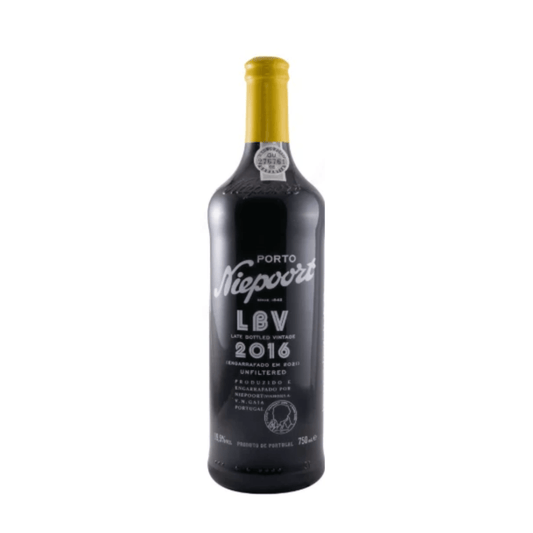 Niepoort Vinho do Porto LBV 2016 0.75 em garrafa com rótulo distintivo e tampa amarela.