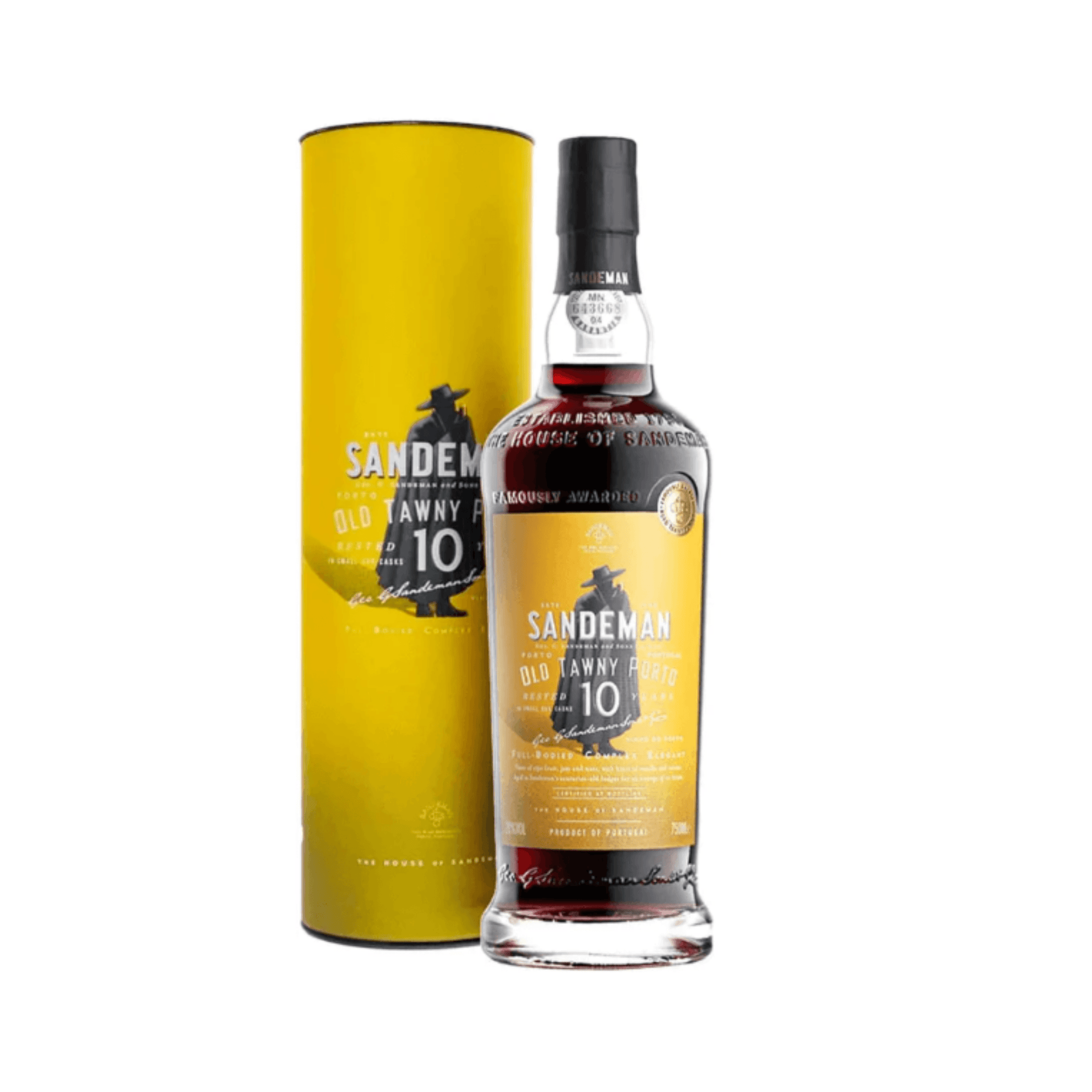 Garrafa de Sandeman Vinho do Porto Tawny 10 Anos 0.50L com embalagem.