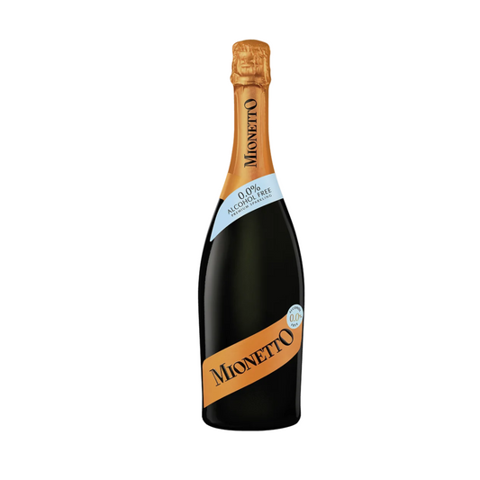 Espumante Mionetto Prestige Sem Álcool 0.75, garrafa com rótulo 0% álcool, origem Itália.