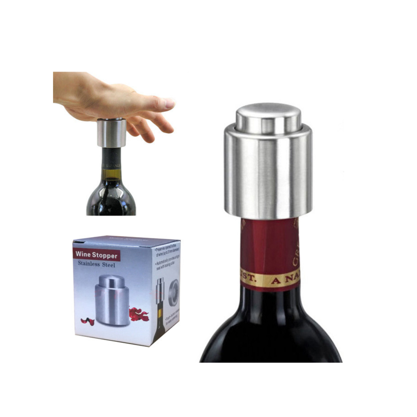 Rolha de Vácuo em Inox para Garrafas de Vinho