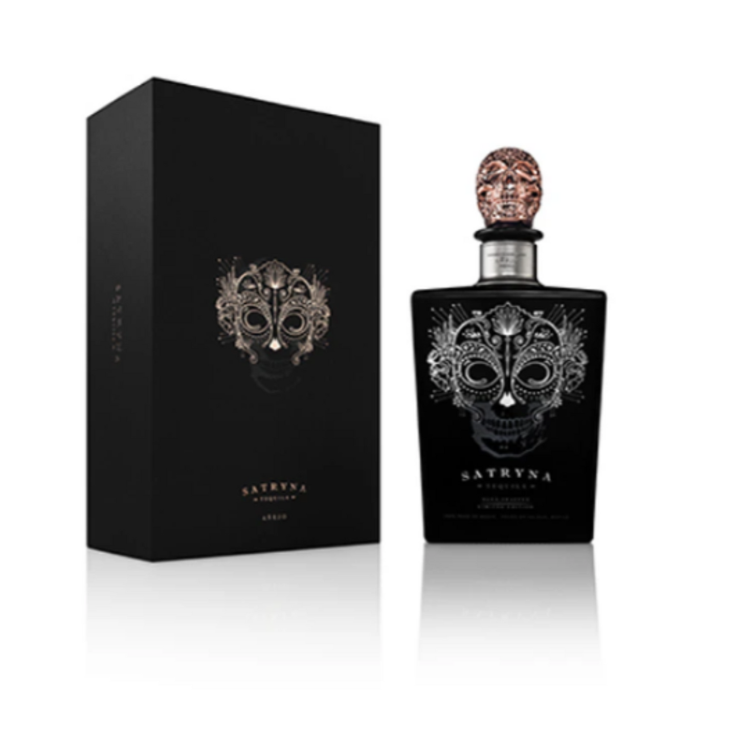 Satryna Tequila Anejo 0.7 com Caixa Oferta, garrafa de tequila ultra-premium com design marcante e caixa de presente.