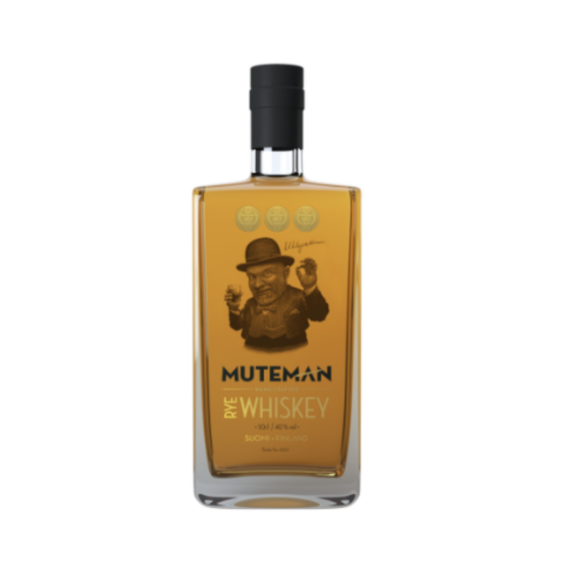Imagem da garrafa de Muteman Premium Rye Whiskey 0.50l, destacando o design e rótulo distinto.