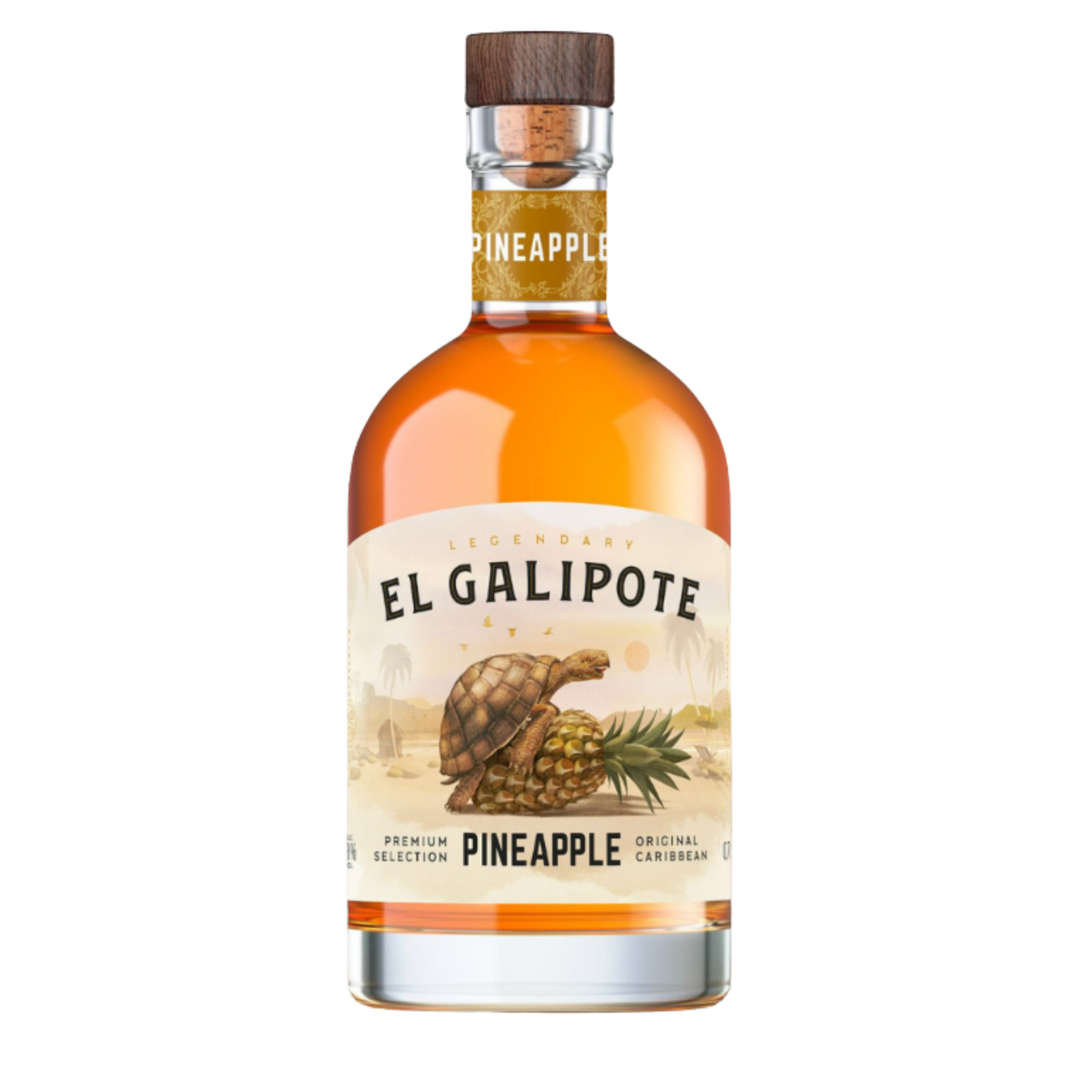 Garrafas de EL GALIPOTE PINEAPPLE RUM 0.70L com design tropical e abacaxi.