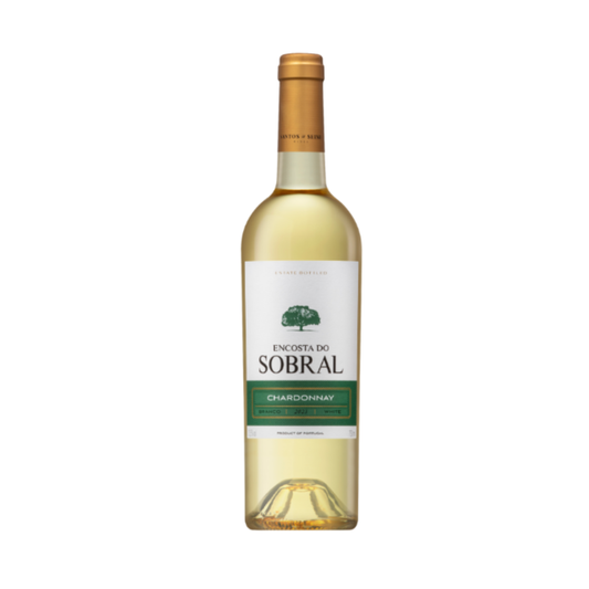 Garrafa de ENCOSTA DO SOBRAL VINHO BRANCO CHARDONNAY 0.75, com rótulo e cor amarela-citrina.