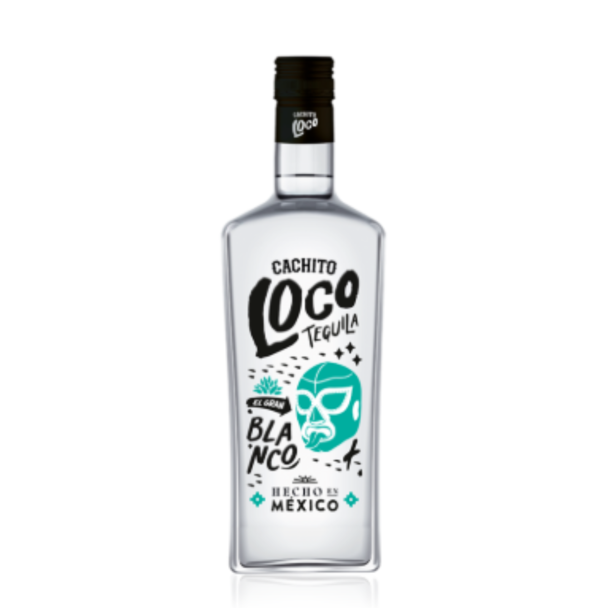 CACHITO LOCO TEQUILA SILVER 0.70 em garrafa de tequila branca com design colorido e rótulo estilizado.