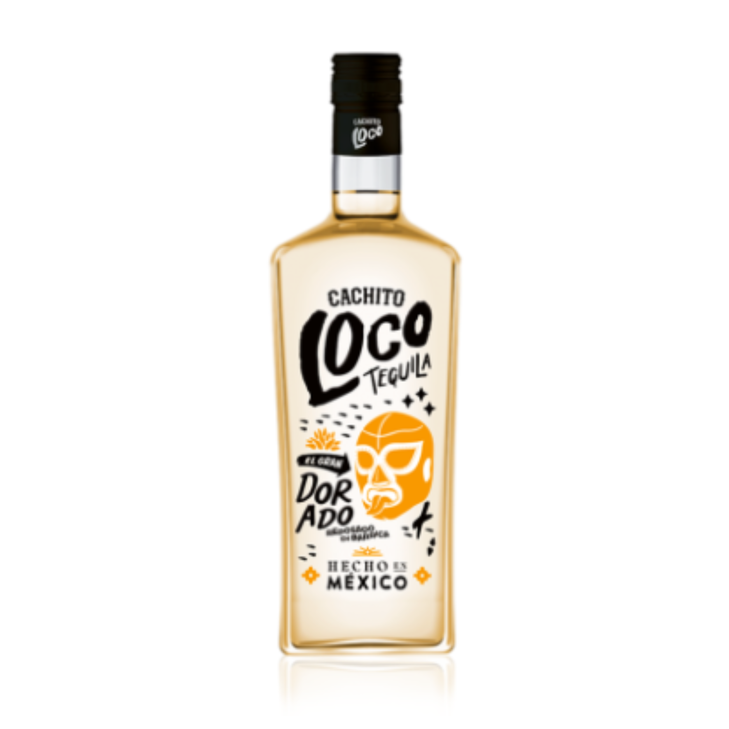CACHITO LOCO TEQUILA REPOUSADO 0.70 garrafa com rótulo colorido e tonalidade dourada
