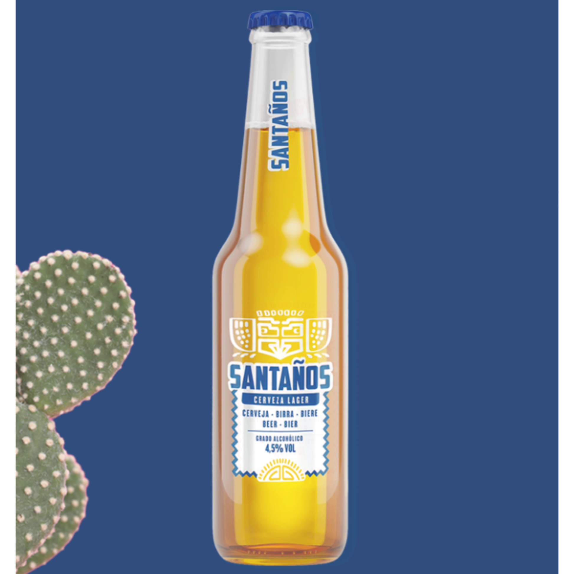 CERVEJA SANTAÑOS ESTILO LAGER 0.33L em embalagem, cerveja fresca e leve com 4.5% vol.