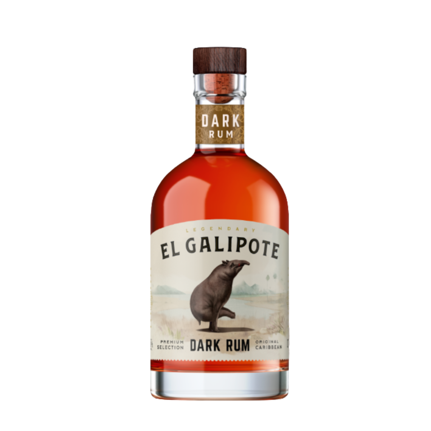 El Galipote Dark Rum das Caraíbas 0.70L em garrafa com rótulo destacado e design elegante.
