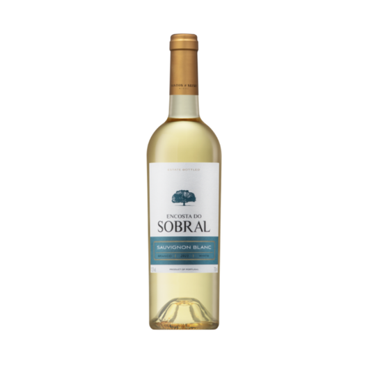 ENCOSTA DO SOBRAL VINHO BRANCO SAUVIGNON BLANC 0.75 em sua embalagem, destacando a cor amarela citrina.