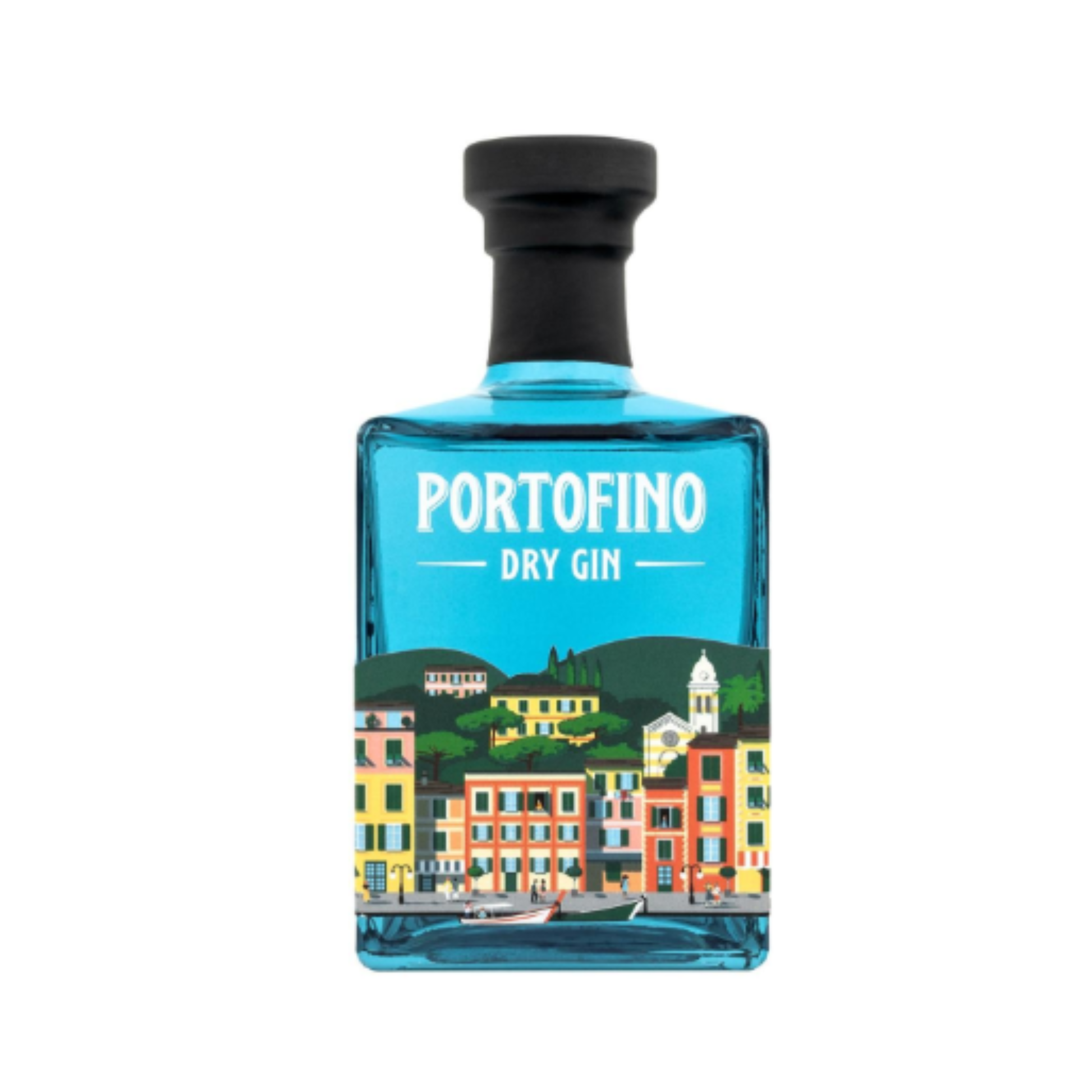 PORTOFINO DRY GIN DE ITÁLIA 0.50L na embalagem com design colorido e paisagem de Portofino.