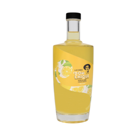 LICOR DE LIMÃO DOM CHIQUE 0.50 em garrafa com rótulo colorido e design moderno.