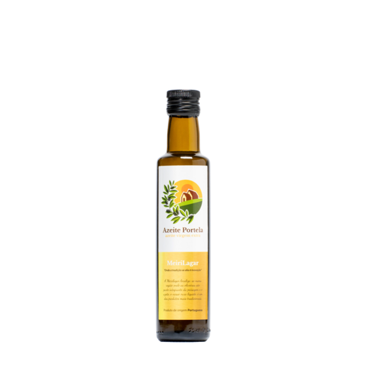 Azeite Portela Virgem Extra 250ml em garrafa de vidro, produzido em Meirinhas, Portugal.