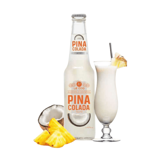 LeCoq Cocktail PINA COLADA 0.33L com ananás, coco e cocktail servido em copo decorado.
