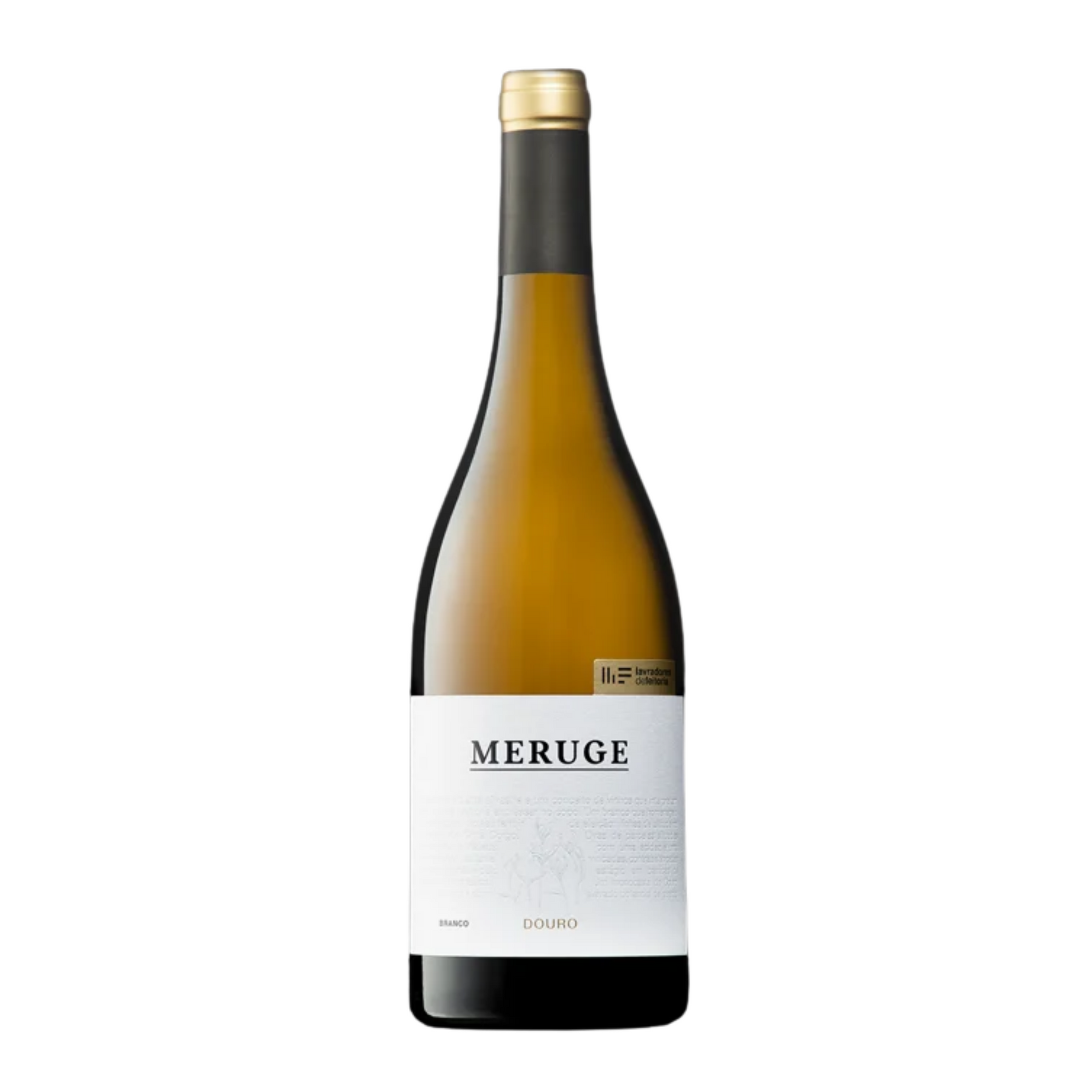 Lavradores de Feitoria Meruge Branco 0.75, vinho branco Douro, com rótulo elegante e cor palha citrina.