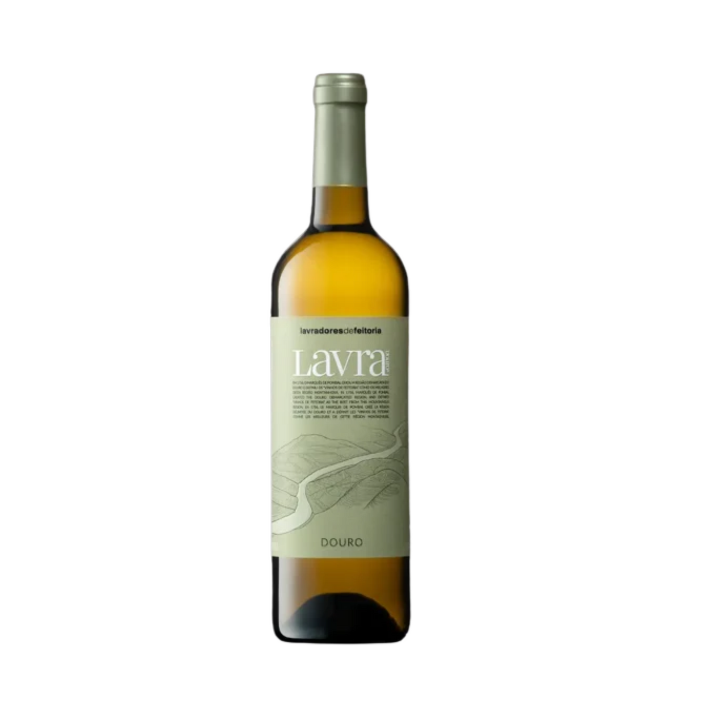 Lavradores de Feitoria Lavra Branco 0.75 vinho branco do Douro em garrafa com rótulo elegante.