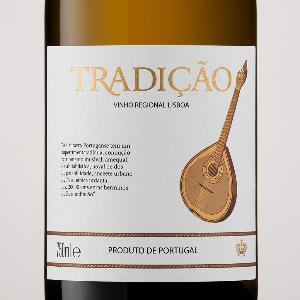 Pormenor do rótulo atualizado Tradição Guitarra Branco