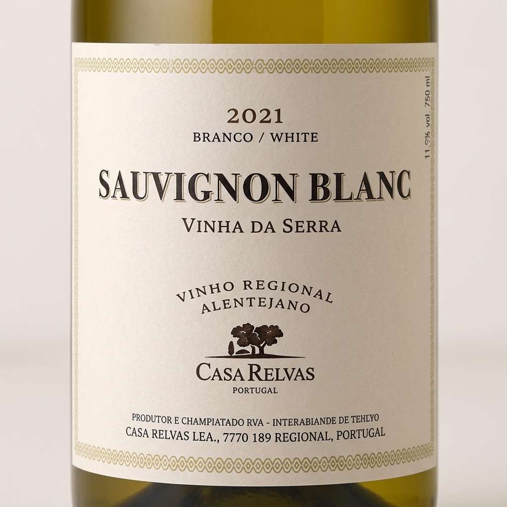 Pormenor do rótulo Casa Relvas Sauvignon Blanc