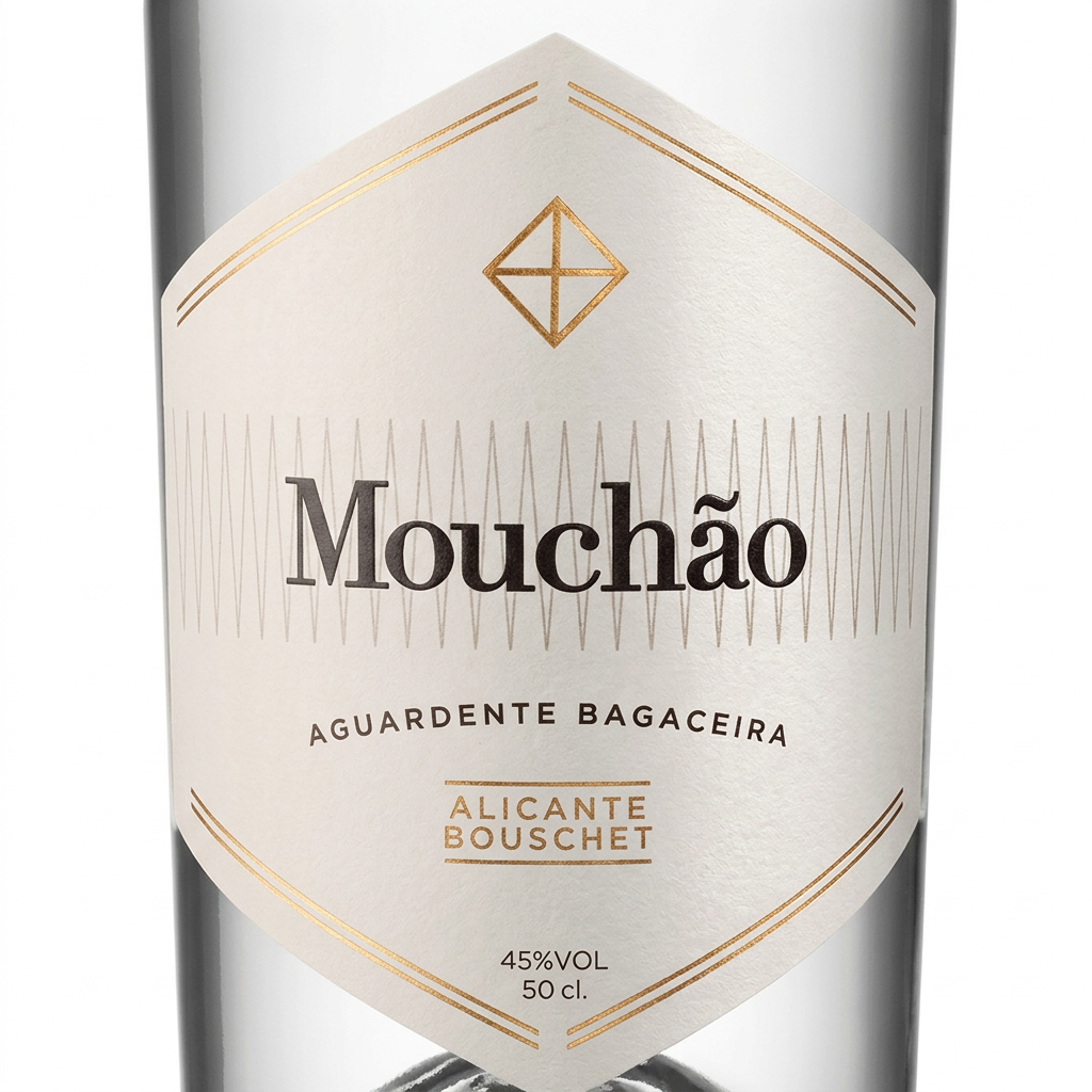 Pormenor do rótulo da Aguardente Bagaceira Mouchão
